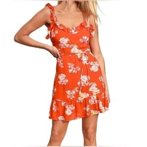 𝅺LULUS flower factor red ruffle minidress NWT